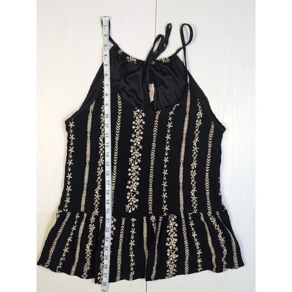 Boho Black Embroidered Peplum Tank Top Women’s M Sleeveless Festival Floral - Picture 7 of 9
